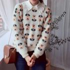 Flower-patterned Furry Sweater Orange - One Size
