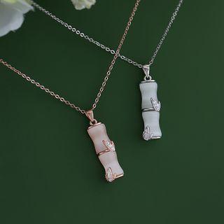 925 Sterling Silver Cat Eye Stone Bamboo Pendant Necklace