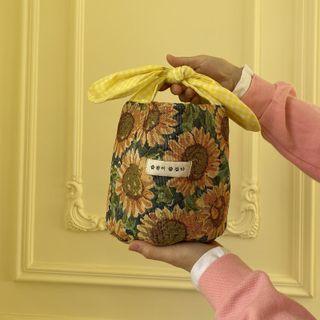Flower Print Canvas Lunch Bag Sunflowers - Yellow - One Size