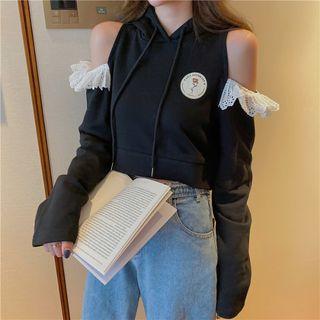 Cutaway-shoulder Ruffled Cropped Top