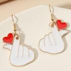 Heart Hand Glaze Alloy Dangle Earring 01 - 1 Pair - Red & White - One Size
