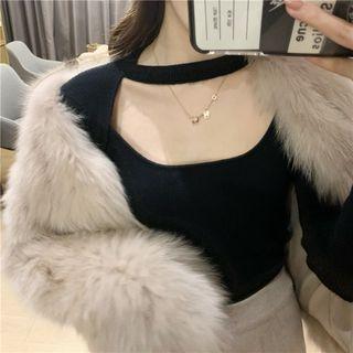 Cut-out Knit Top Black - One Size