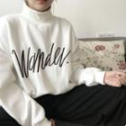 Lettering Turtle-neck Knit Top