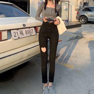 Heart Cut-out High Waist Straight Leg Jeans