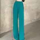 Plain Loose-fit Wide-leg Pants Aqua Green - One Size