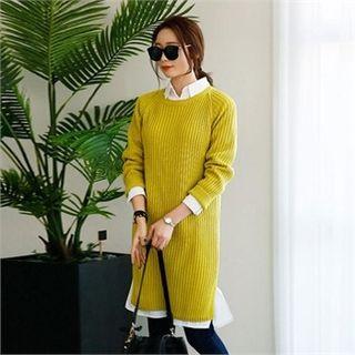 Slit-hem Long Rib-knit Top