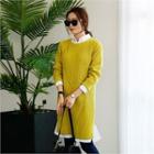 Slit-hem Long Rib-knit Top