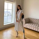 V-neck Sleeveless Lace-trim Dress Ivory - One Size