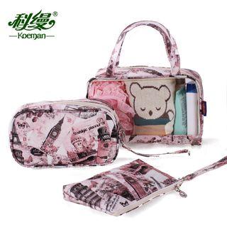 Set Of 3: Toiletry Bag + Cosmetic Bag + Zip Pouch
