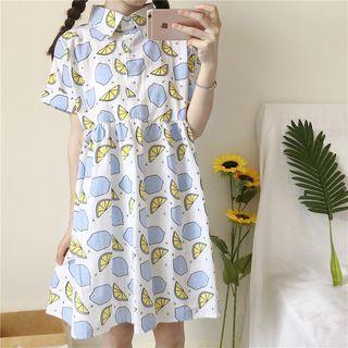 Lemon Print Short-sleeve Collared Dress