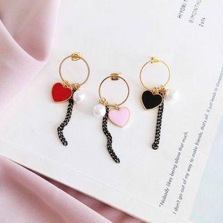 Faux Pearl Heart & Chain Dangle Earring
