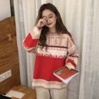 Printed Knit Sweater Red - One Size
