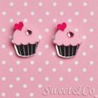 Pink Cupcake Silver Stud Earrings