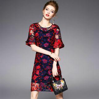 Ruffle-sleeve Embroidery Dress