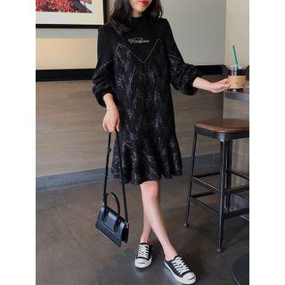 Mock-turtleneck Ruffled Hem Mini Pullover Dress