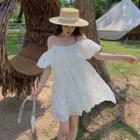 Puff-sleeve Cold-shoulder Smock Dress