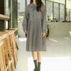 Long-sleeve Patterned Midi Pleated Dress As Shown In Figure - One Size