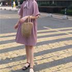 Pleated Short-sleeve A-line Dress