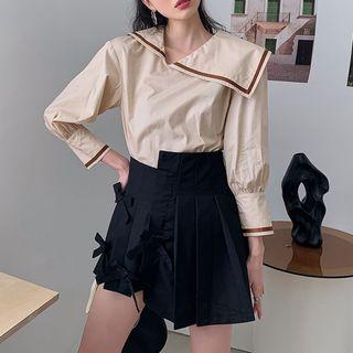 Long-sleeve Asymmetrical Blouse / Mini A-line Skirt