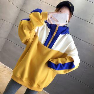 Hooded Oversize Zip Color Panel Sweatshirt