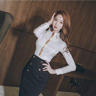 Contrast Trim Shirt / Fitted Skirt