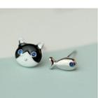 Cat And Fish Sterling Silver Non-matching Earrings