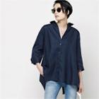 3/4-sleeve Button-back Linen Shirt