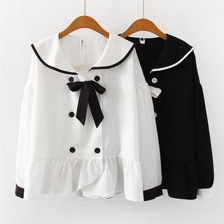 Bow Double-breasted Chiffon Blouse
