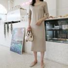 Scoop-neck Elbow-sleeve Knit Dress