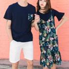 Women Set: Short-sleeve T-shirt + Spaghetti-strap Print Dress / Men Set: T-shirt + Shorts