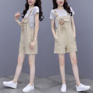 Set: Bear Plush Wide Leg Jumper Shorts + Short-sleeve T-shirt