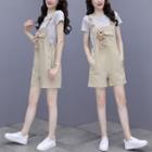 Set: Bear Plush Wide Leg Jumper Shorts + Short-sleeve T-shirt