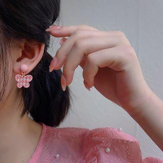 Plaid Butterfly Drop Earring 1 Pair - Pink - One Size
