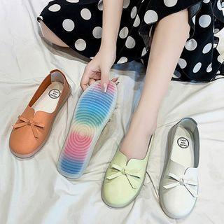 Dotted Bow-accent Faux-leather Flats