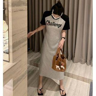 Cutout-back Printed T-shirt Dress Gray - One Size