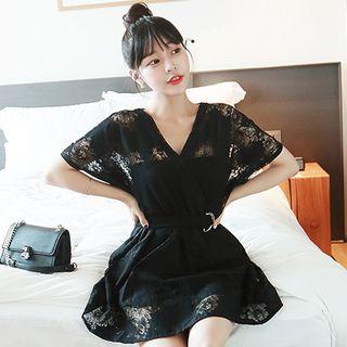 Short-sleeve A-line Lace Mini Dress