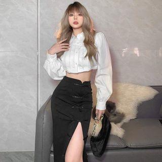 High Waist Side-slit Midi Pencil Skirt