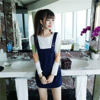 Set: Pineapple Print Long-sleeve T-shirt + Pinafore Dress