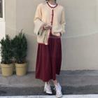 Contrast Trim Cardigan / Plain Midi Skirt