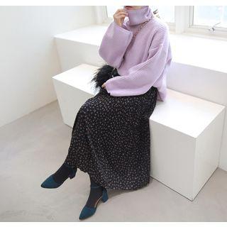 Accordion-pleat Floral Pattern Maxi Skirt