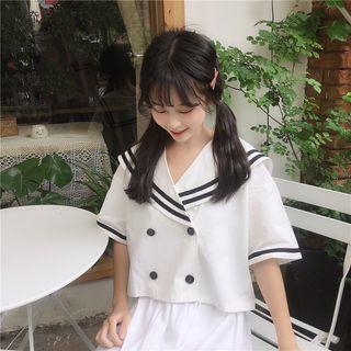 Sailor Collared Short-sleeve Shirt As Shown In Figure - One Size