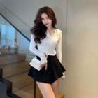 Long-sleeve Button-up T-shirt / Glitter Skort