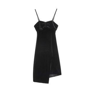 Spaghetti Strap Asymmetrical Slit Midi Bodycon Dress