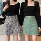 Checker Print A-line Denim Skirt