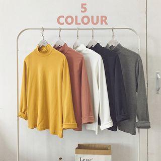 Mock-turtleneck Long-sleeved Loose-fit Crewneck Knitted Sweater
