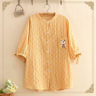 Bear Embroidered Heart Print Blouse