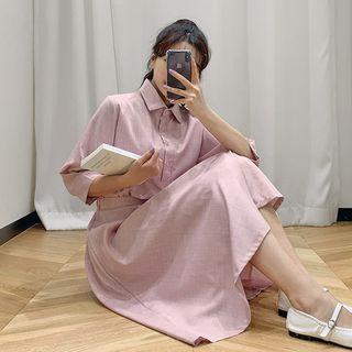 Mock Two-piece Long Shirtdress