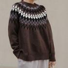 Argyle Patterned Round Neck Sweater