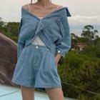 Set: Short Sleeve Cropped Denim Jacket + Denim Shorts