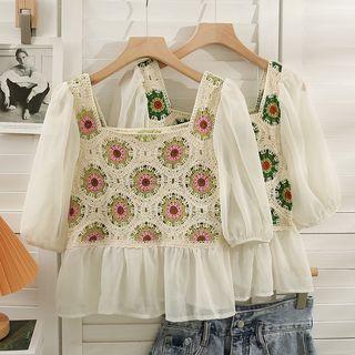 Patchwork Square-neck Loose Top